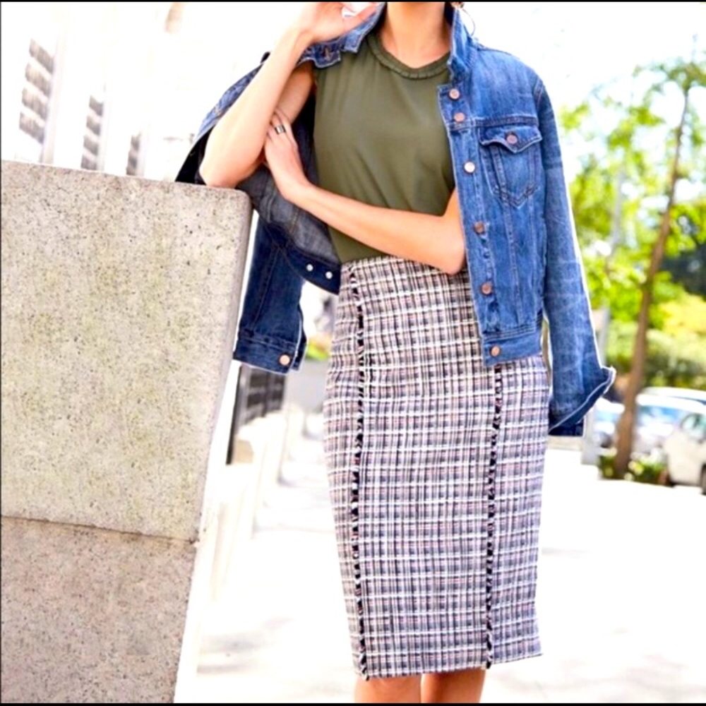 Tweed Fringe Pencil Skirt J. Crew